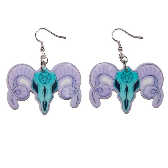 3/$25 Pentagram Ram Head Pastel Goth Earrings hypoallergenic nickel free 925‎ - Picture 1 of 3